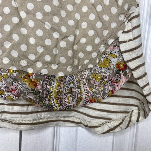 Postmark Anthropologie Mixed Print T-shirt Size XS Beige Ivory Polka Dot Stripe - Picture 3 of 11